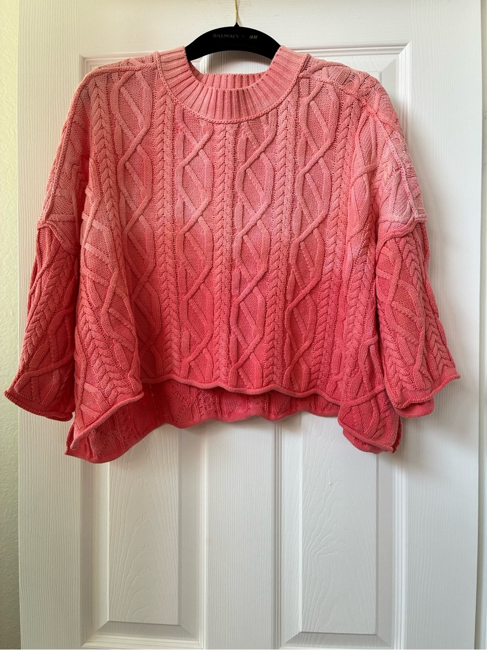 Free People Coral Cable Knit Cropped Crew Sweater